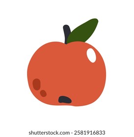 Red apple. Fresh ripe garden fruit with leaf and stem. Organic natural vitamin snack. Healthy summer food, eating, diet nutrition. Flat graphic vector illustration isolated on white background