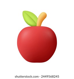 Red apple fruit. Autumn and summer concept. 3d vector icon. Cartoon minimal style.