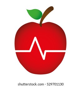 red apple fruit with cardio pulse icon over white background. healthy food design. vector illustration
