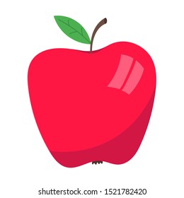 Red apple fruit flat style design vector illustration icon sign with green leaf isolated on white background