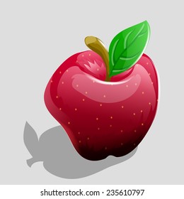 Red apple fruit  and green leaf. Vector illustration.