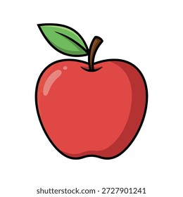 Fruta roja de la manzana con la Ilustración vectorial verde de la hoja aislada en fondo blanco.