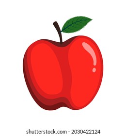 Red apple fruit with green leave vector art illustration clipart