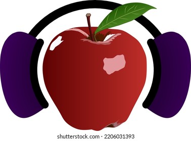 Red apple fruit icon used headphone