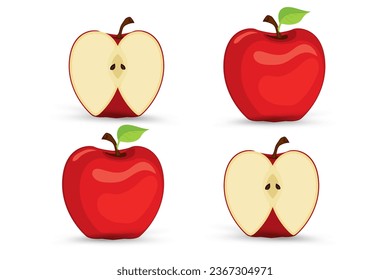  red apple fruit icon vector. Red apples fruit icon set isolated on a white background. Four Apples element on isolated white background, healthy fruits concept