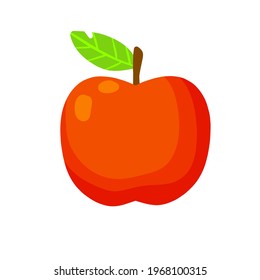 Roter Apfel. Früchte mit Blättern. Frische natürliche Lebensmittel. Flache Illustration