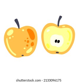 Red apple fruit with leaf. Sweet natural food. Vector illustration