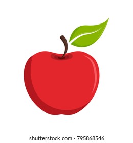 Red apple fruit with leaf vector. Vector illustration.