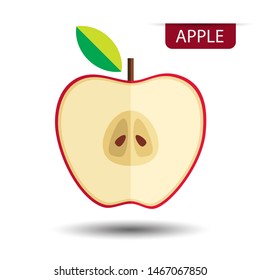 Red apple, fruit on white background. Flat design style. vector illustration.