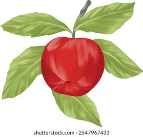 pintura de fruta de maçã vermelha ilustração botânica