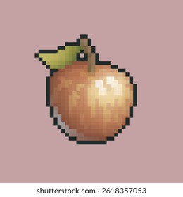 Red apple fruit in pixel art style with isolated background