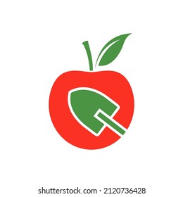 red apple fruit with shovel logo design, vector graphic symbol icon illustration creative idea