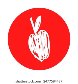 Red apple fruit sketch. Pencil drawing illustration. Pen or marker color symbol. Round icon