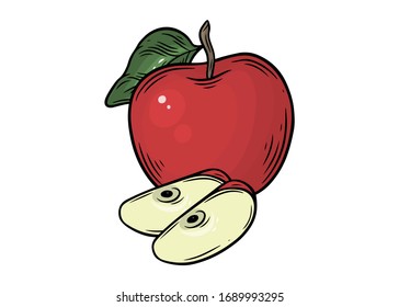 Red Apple fruit vector. Engraved organic food hand drawn sketch engraving illustration. Red apple isolated on white background.
