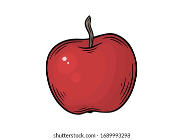 Red Apple fruit vector. Engraved organic food hand drawn sketch engraving illustration. Red apple isolated on white background.