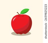 Red Apple Fruit Vector Illustration – Healthy Food Clipart – Flat Design Isolated on Light Background