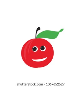 Red apple fruit. Vector illustration. Happy apple.