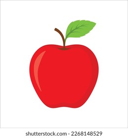Red apple fruit. Vector illustration of red apple fruit. Apple icon vector illustration isolated on white background. Apple with green leaves. Vector illustration