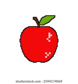 Red apple fruit with white background pixel art style. Vector illustration