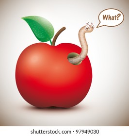 Red apple with funny worm