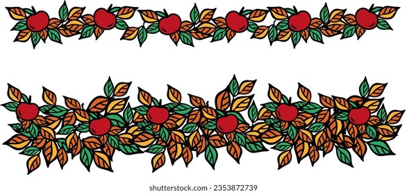Red apple garland. hand drawn vector illustration. Autumn harvest illustration