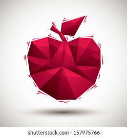 Red apple geometric icon made in 3d modern style, best for use as symbol or design element for web or print layouts.