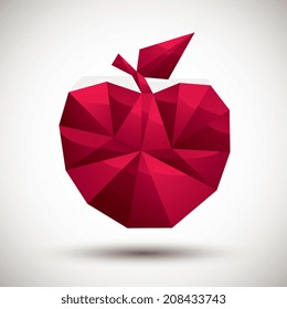 Red apple geometric icon made in 3d modern style, best for use as symbol or design element.