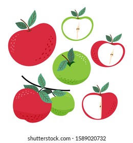 Red apple and green apple collection isolated on white background. Vector illustration.