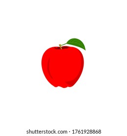Red apple with green leaf and branch vector illustration