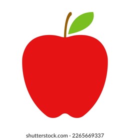 Red apple with green leaf and branch vector illustration