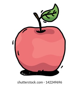 red apple and green leaf / cartoon vector and illustration, hand drawn, sketch style, isolated on white background.