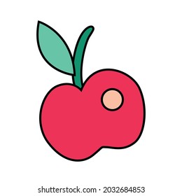 Red apple with green leaf doodle icon vector illustration