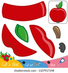 Red apple with a green leaf. Education paper game for preshool children. Vector illustration.