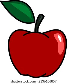 Red apple with green leaf. Fresh red apple.
