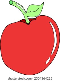 Red apple with green leaf. red fruit. Isolated apple. Simple drawing in vector.