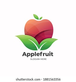 red apple and green leaf gradient logo design template