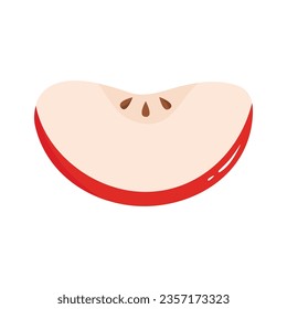 Red apple with green leaf and half apple, fruit slices and pieces in cartoon style. Healthy vegetarian snack food fruit, vector illustration