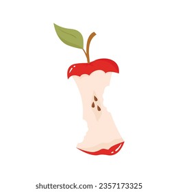 manzana roja con hoja verde y media manzana, rodajas de frutas y piezas en estilo de dibujos animados. Huevo vegetariano saludable fruta, ilustración vectorial
