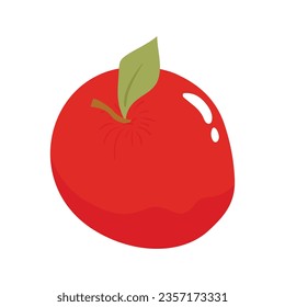 Red apple with green leaf and half apple, fruit slices and pieces in cartoon style. Healthy vegetarian snack food fruit, vector illustration