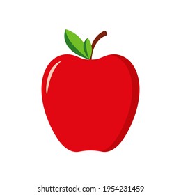 Red Apple With Green Leaf. Icon Of Fruit Apple. Cartoon Logo Isolated On White Background. Symbol Of Healthy Nutrition. Icon For Teacher, School, Education. Stylized Silhouette For Food, Juice. Vector