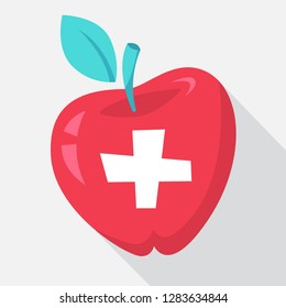 Red apple with green leaf. Idea of healthy nutrition and diet. Juicy fruit. Isolated vector illustration in cartoon style