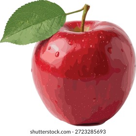 Manzana roja con la ilustración de la hoja verde, Vector brillante de la fruta, producto orgánico fresco, concepto de comida sana, Diseño gráfico realista