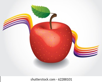 red apple with green leaf - illustration