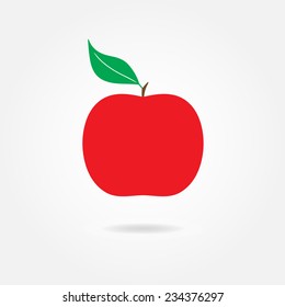 Red apple with green leaf isolated on white background. Vector icon or sign.