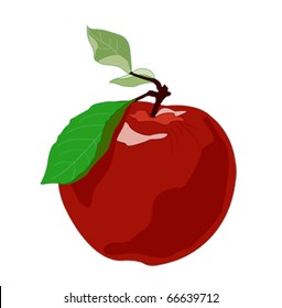 Red apple with green leaf isolated on white