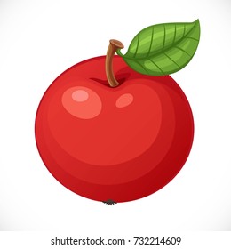 Red apple with a green leaf isolated on a white background