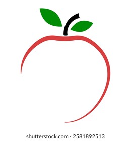 Red Apple with Green Leaf Line Art