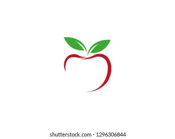 red apple with green leaf lines for logo design illustration on white background