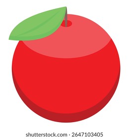 Red apple with a green leaf is lying on a white background