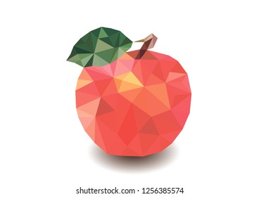 Red apple with a green leaf on a white background in the style of triangulation.